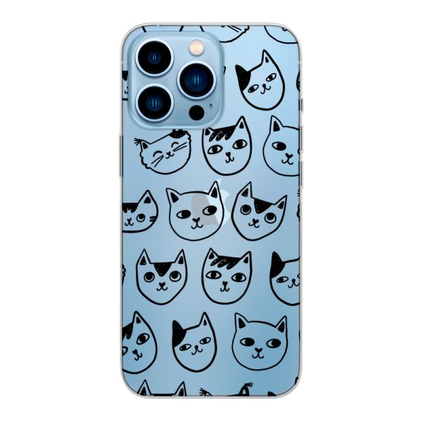 Transparant flexibel iPhone 13 Pro Max hoesje met kattenkoppen - Transparante kattenprint