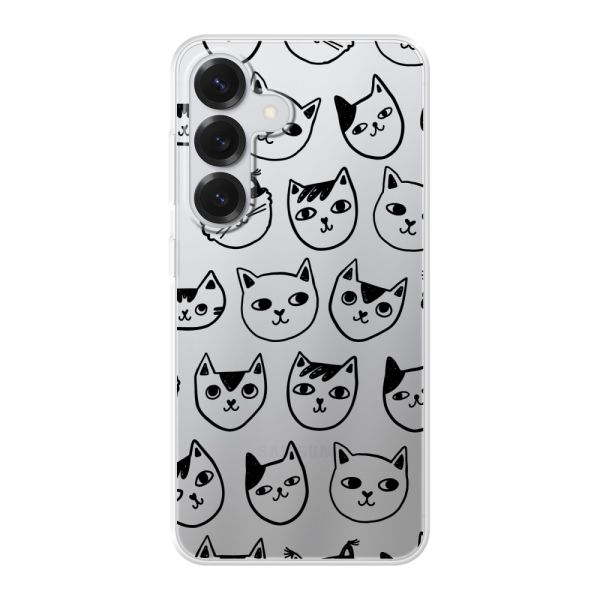 Coque Samsung Galaxy S25 flexible transparente avec têtes de chat - Imprimé chats transparent