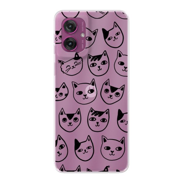 Coque Motorola Moto G55 flexible transparente avec têtes de chat - Imprimé chats transparent