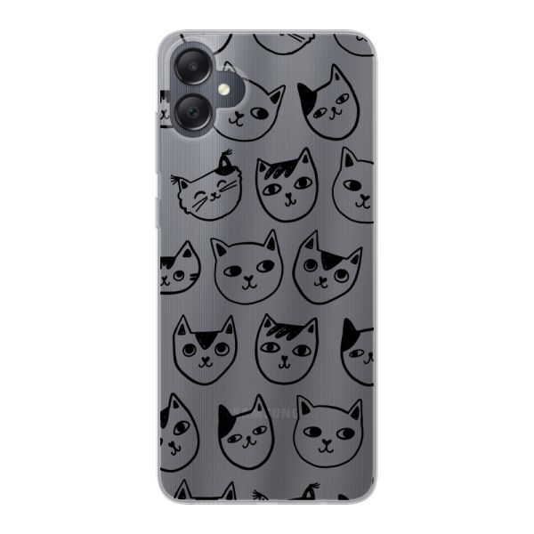 Transparant flexibel Samsung Galaxy A05 hoesje met kattenkoppen - Transparante kattenprint