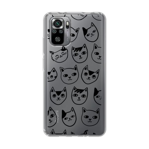 Transparente flexible Xiaomi Redmi Note 10 Hülle mit Katzenköpfen - Transparenter Katzenprint