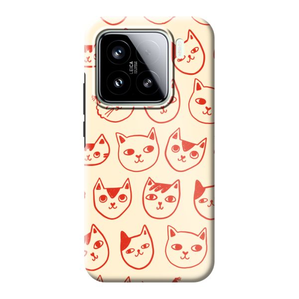 Besonders robuste Xiaomi 15 Hülle mit Katzenköpfen - Rote Katzen auf Cremeweiß