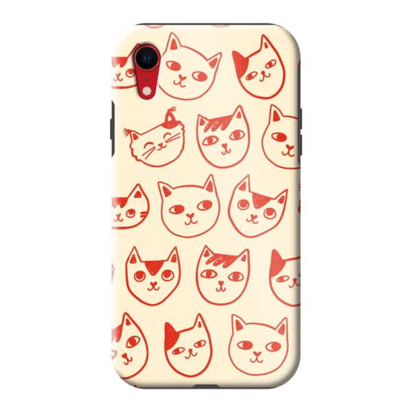 Extra sterk iPhone Xr hoesje met kattenkoppen - Rode katten op crème