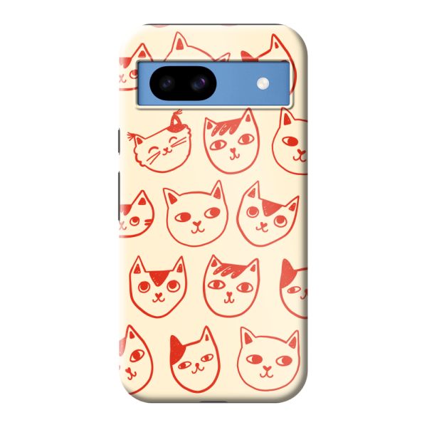 Coque Google Pixel 8a ultra-résistante avec têtes de chat - Chats rouges sur fond crème