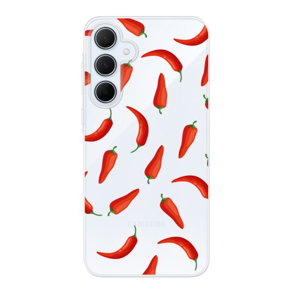 Transparente flexible Samsung Galaxy A35 Hülle mit Roten Chilis - Transparentes Chili Pepper Muster