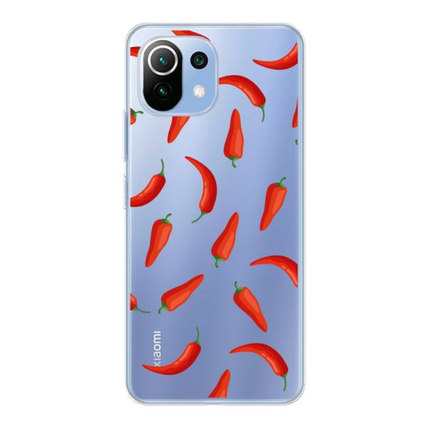 Transparant flexibel Xiaomi 11 Lite 5G NE hoesje met Rode Pepers - Transparant Chili Pepper Patroon