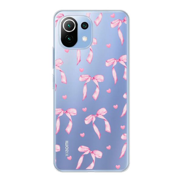 Transparant flexibel Xiaomi 11 Lite 5G NE hoesje met Roze Strikjes en Hartjes