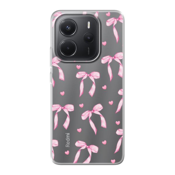 Transparant flexibel Xiaomi Redmi Note 14 4G hoesje met Roze Strikjes en Hartjes