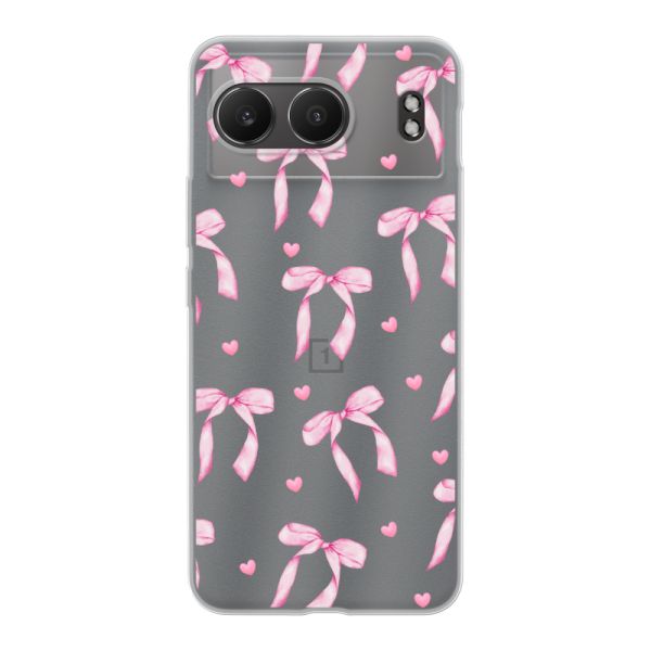 Transparant flexibel OnePlus Nord 4 hoesje met Roze Strikjes en Hartjes