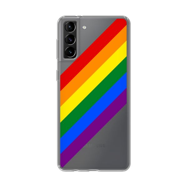 Transparant flexibel Samsung Galaxy S21 Plus 5G hoesje met Diagonale Regenboog - Pride Strepen