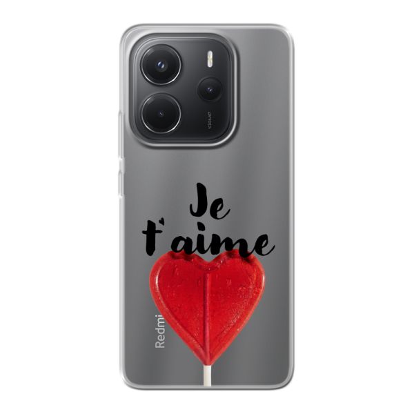 Transparant flexibel Xiaomi Redmi Note 14 4G hoesje met Hartvormige Lolly - Je t'aime