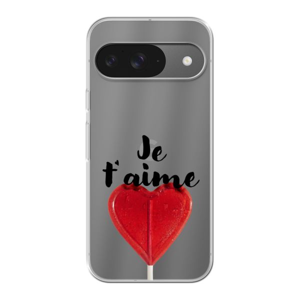 Transparant flexibel Google Pixel 9 hoesje met Hartvormige Lolly - Je t'aime
