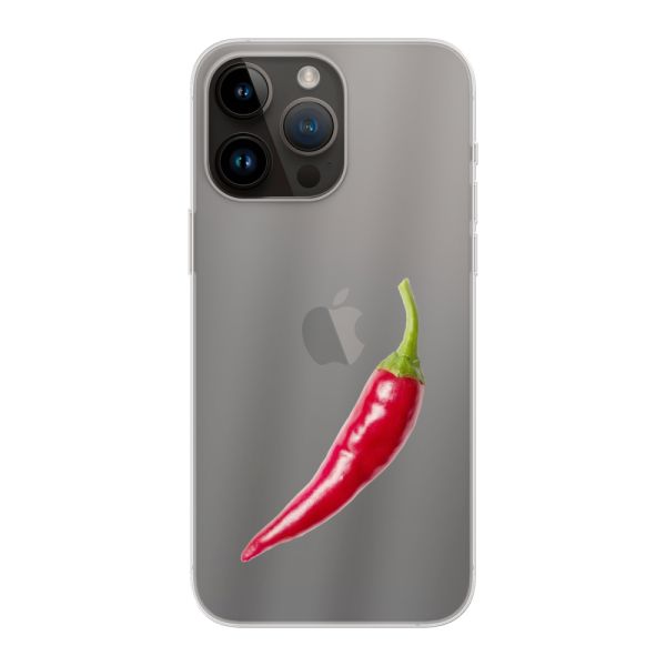 Transparente flexible iPhone 14 Pro Max Hülle mit roter Chili - Scharfes Design