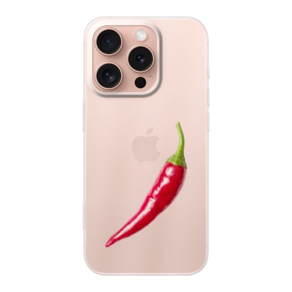 Transparente flexible iPhone 16 Pro Hülle mit roter Chili - Scharfes Design