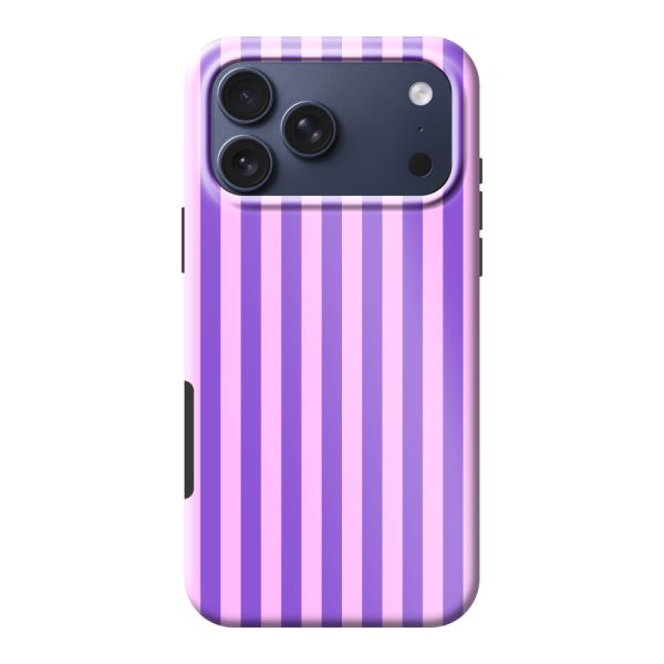 Coque iPhone 17 Pro Max ultra-résistante à rayures pastel violet-rose
