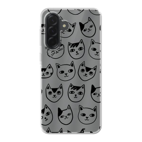 Coque Samsung Galaxy A36 flexible transparente avec têtes de chat - Imprimé chats transparent