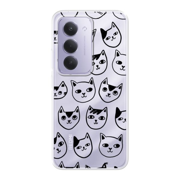 Coque Xiaomi Redmi 15 4G flexible transparente avec têtes de chat - Imprimé chats transparent