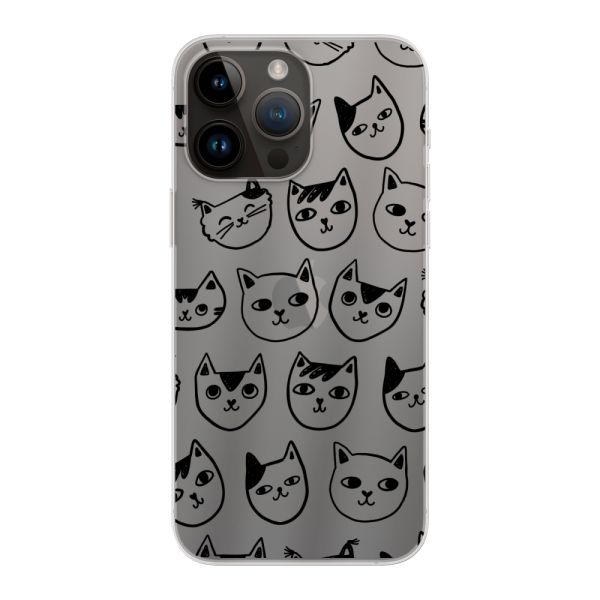 Transparant flexibel iPhone 14 Pro Max hoesje met kattenkoppen - Transparante kattenprint
