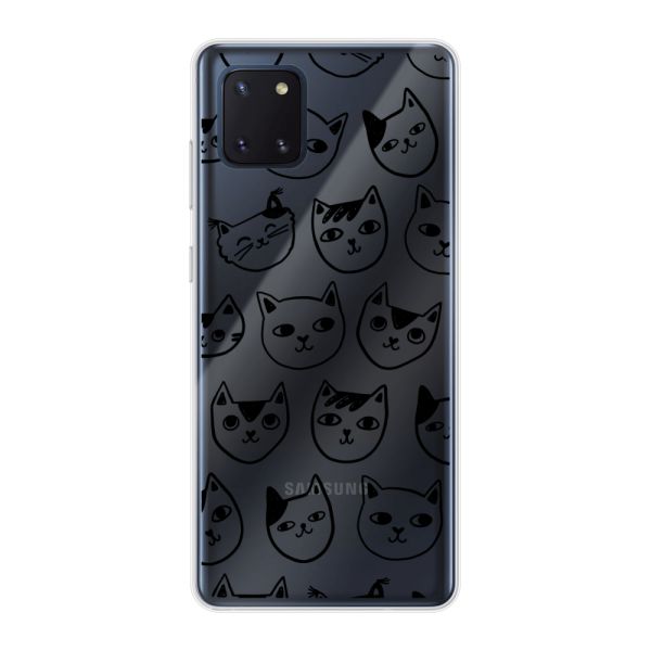 Transparant flexibel Samsung Galaxy Note 10 Lite hoesje met kattenkoppen - Transparante kattenprint