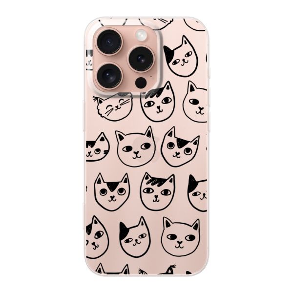 Transparant flexibel iPhone 16 Pro hoesje met kattenkoppen - Transparante kattenprint