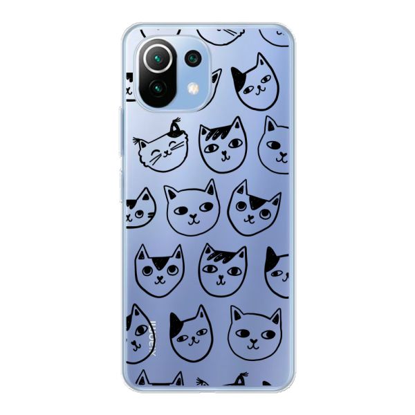 Coque Xiaomi Mi 11 Lite flexible transparente avec têtes de chat - Imprimé chats transparent