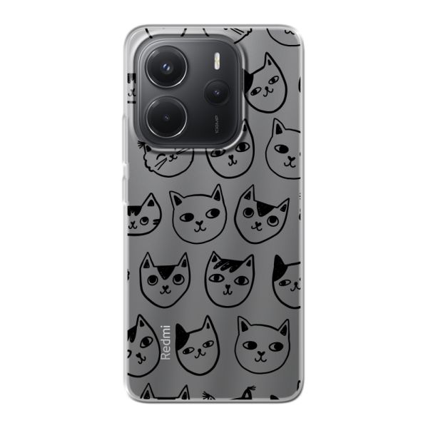 Coque Xiaomi Redmi Note 14 4G flexible transparente avec têtes de chat - Imprimé chats transparent