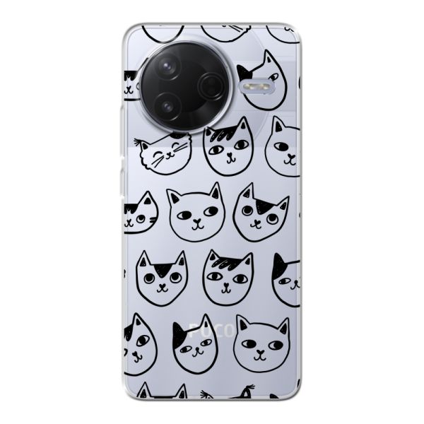 Coque Xiaomi Poco F7 Pro flexible transparente avec têtes de chat - Imprimé chats transparent