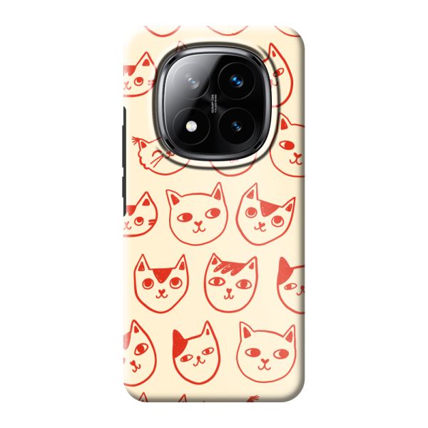 Funda Xiaomi Redmi Note 14 Pro+ extra resistente con cabezas de gato - Gatos rojos sobre fondo crema