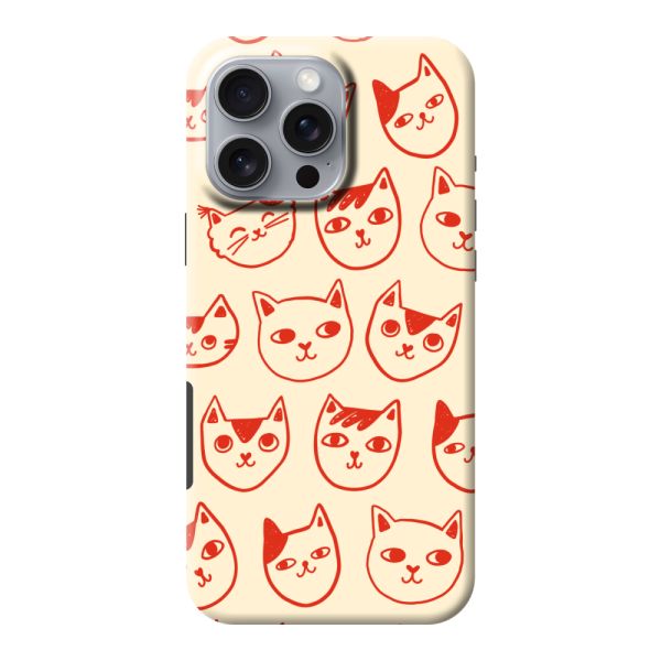 Besonders robuste iPhone 16 Pro Max Hülle mit Katzenköpfen - Rote Katzen auf Cremeweiß