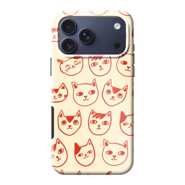 Coque iPhone 17 Pro Max ultra-résistante avec têtes de chat - Chats rouges sur fond crème