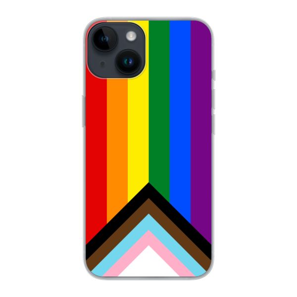 Transparant flexibel iPhone 14 hoesje met Regenboog Vlag - Progress Pride Vlag