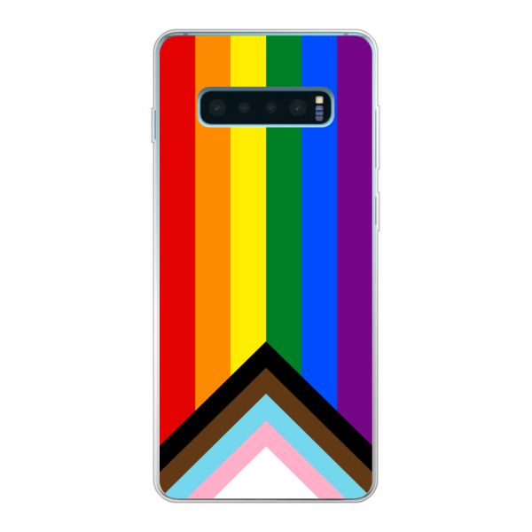 Transparant flexibel Samsung Galaxy S10 Plus hoesje met Regenboog Vlag - Progress Pride Vlag