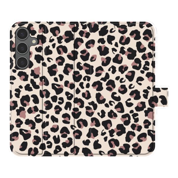 Coque portefeuille Samsung Galaxy S24 Plus entièrement imprimée avec Imprimé panthère - Imprimé léopard Beige Rose