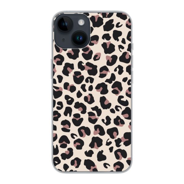 Transparant flexibel iPhone 14 hoesje met Panter Print - Beige Luipaardprint