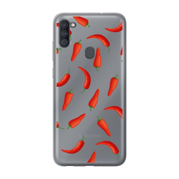 Transparant flexibel Samsung Galaxy M11 hoesje met Rode Pepers - Transparant Chili Pepper Patroon