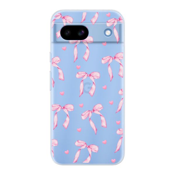 Transparant flexibel Google Pixel 8a hoesje met Roze Strikjes en Hartjes