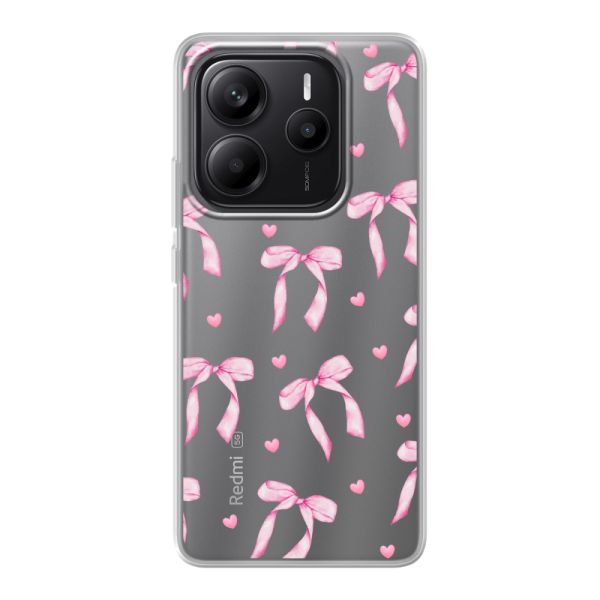 Transparant flexibel Xiaomi Redmi Note 14 5G hoesje met Roze Strikjes en Hartjes
