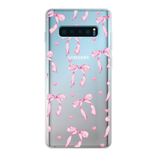 Transparant flexibel Samsung Galaxy S10 Plus hoesje met Roze Strikjes en Hartjes