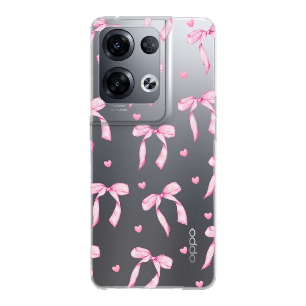 Coque Oppo Reno8 Pro flexible transparente avec nœuds et cœurs roses
