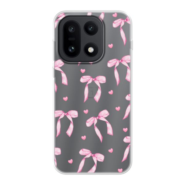 Coque OnePlus 15 flexible transparente avec nœuds et cœurs roses