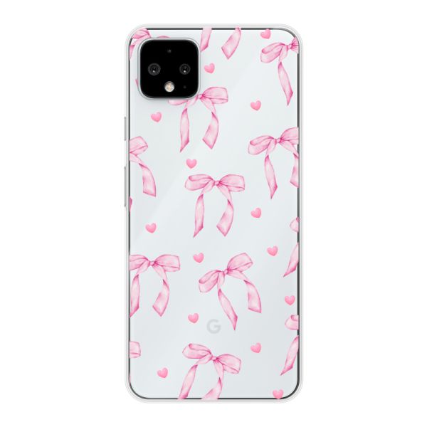 Transparant flexibel Google Pixel 4 XL hoesje met Roze Strikjes en Hartjes