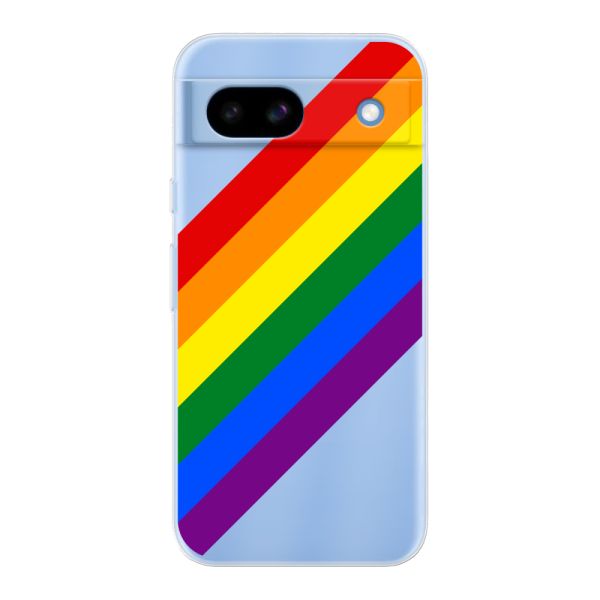 Transparant flexibel Google Pixel 8a hoesje met Diagonale Regenboog - Pride Strepen