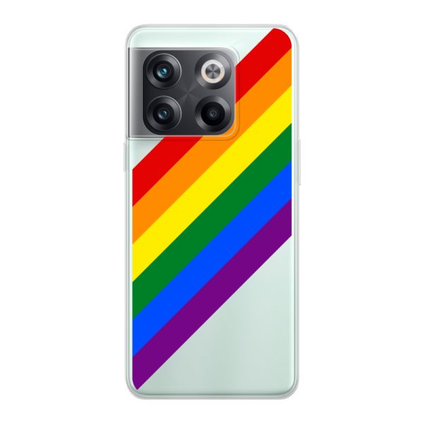 Coque OnePlus 10T flexible transparente avec arc-en-ciel diagonal - rayures Pride
