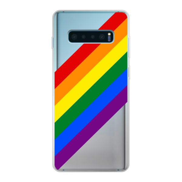 Transparant flexibel Samsung Galaxy S10 Plus hoesje met Diagonale Regenboog - Pride Strepen