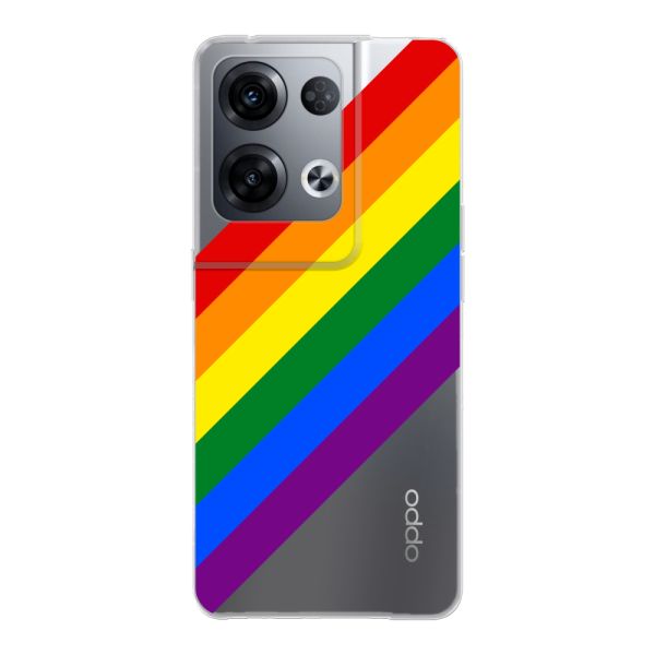 Coque Oppo Reno8 Pro flexible transparente avec arc-en-ciel diagonal - rayures Pride