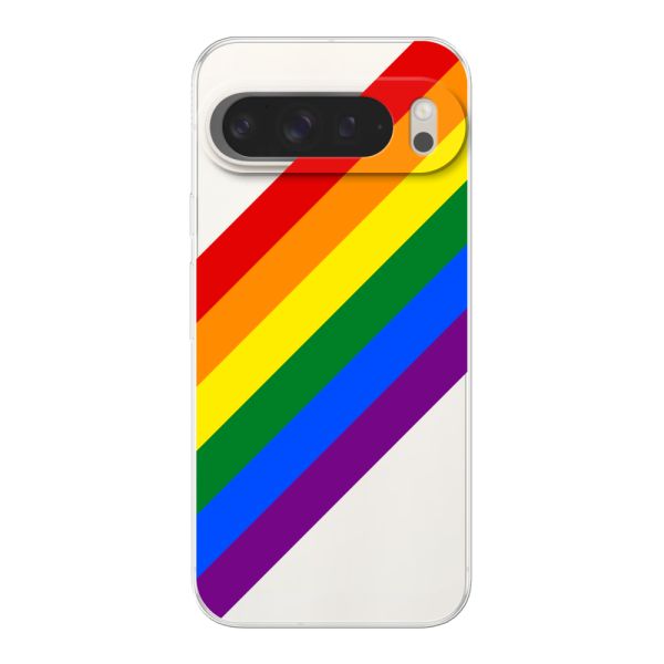 Transparant flexibel Google Pixel 9 Pro XL hoesje met Diagonale Regenboog - Pride Strepen