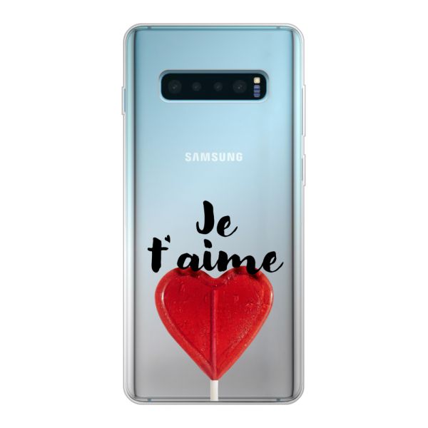 Transparant flexibel Samsung Galaxy S10 Plus hoesje met Hartvormige Lolly - Je t'aime