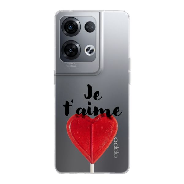Coque Oppo Reno8 Pro flexible transparente avec sucette en forme de cœur - Je t'aime