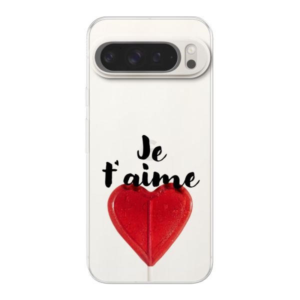 Transparant flexibel Google Pixel 9 Pro XL hoesje met Hartvormige Lolly - Je t'aime