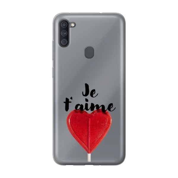 Transparant flexibel Samsung Galaxy M11 hoesje met Hartvormige Lolly - Je t'aime